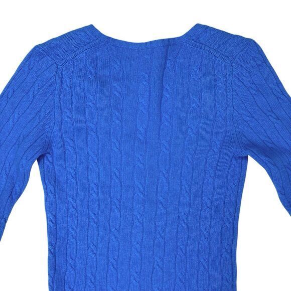 J. Crew Sweater Womens M Blue Cable Knit V Neck Wool Cashmere Preppy Winter Wear - Picture 5 of 13